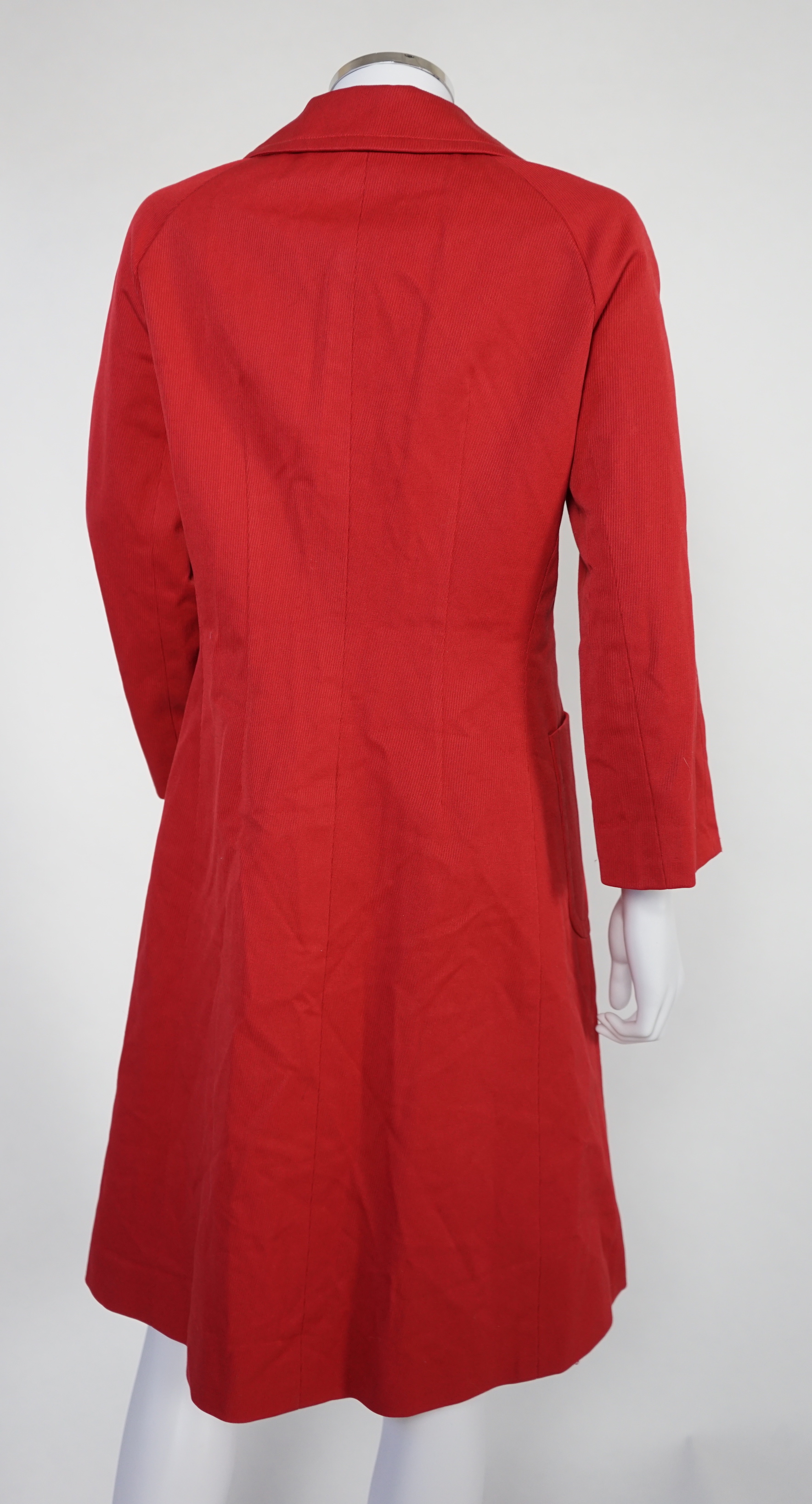 A DKNY red lady's coat and a DKNY satin jacket, coat size 6, jacket size 8